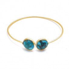 Natural Turquoise Round Gemstone Bezel Bracelet 